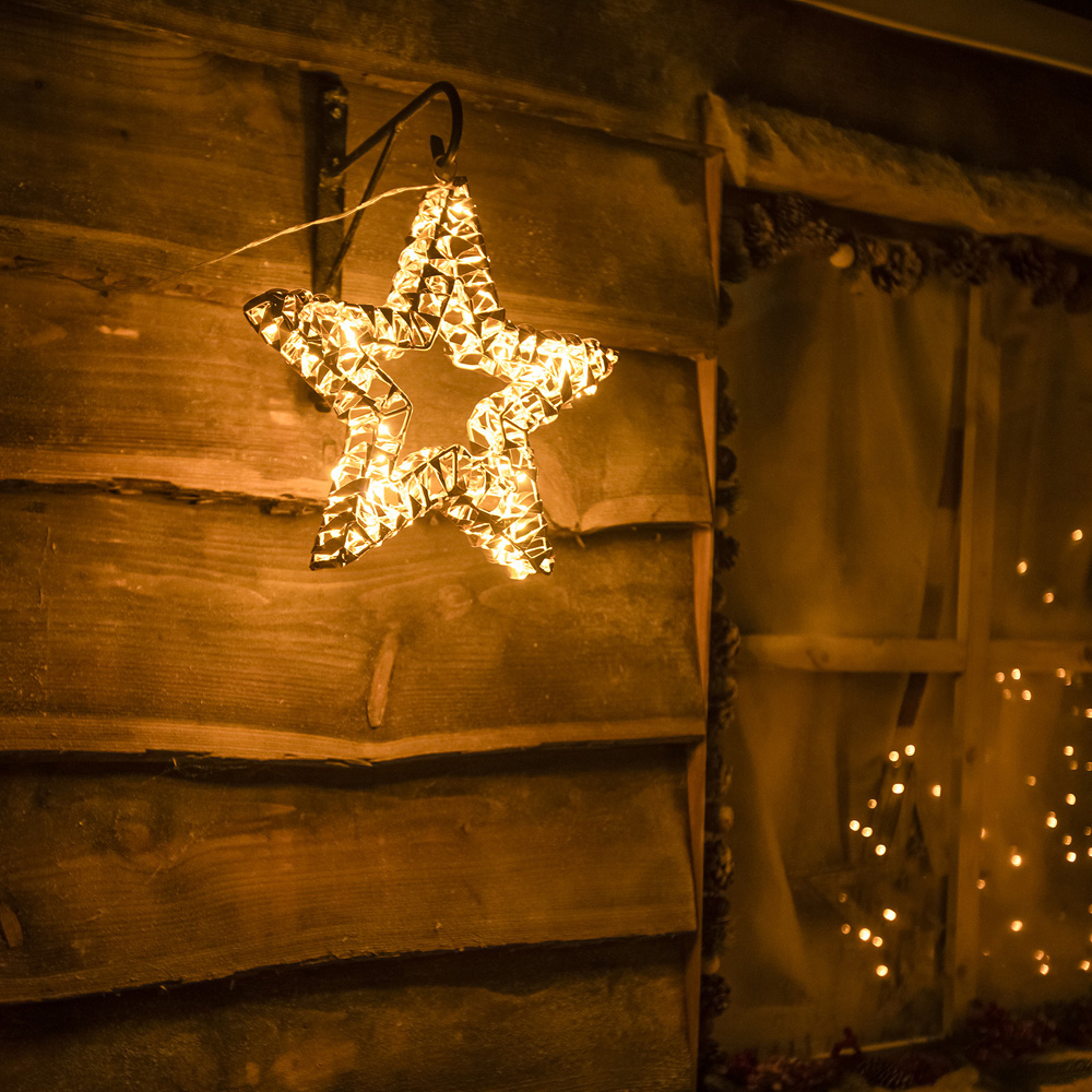 The Christmas Centre 100 Warm White LED Pre-Lit Gold Laser Light-Up Star 35cm Image 6
