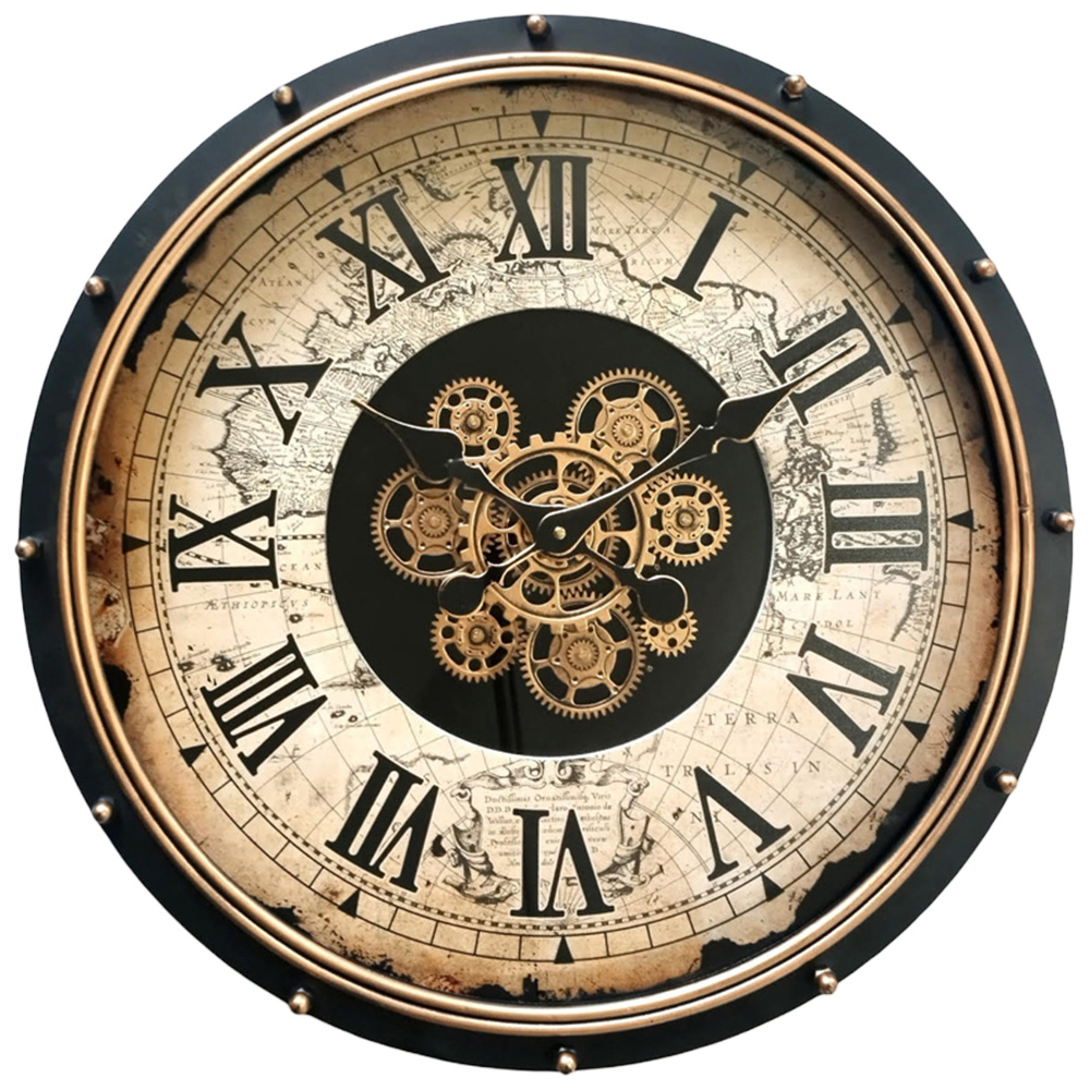 Acacia Home Cream Round Gear Wall clock 60cm Image 1
