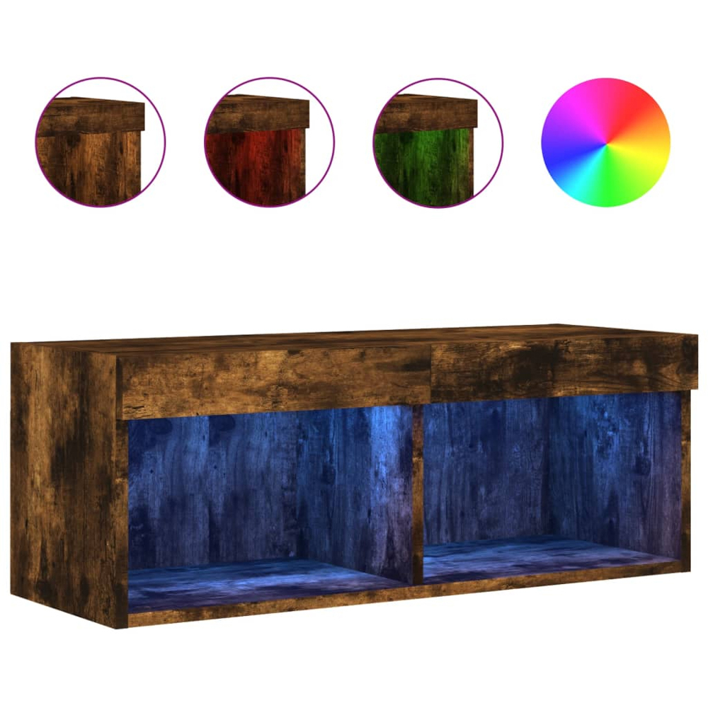 vidaXL 2 Shelf Smoked Oak Wall Mounted LED TV Cabinet Image 2