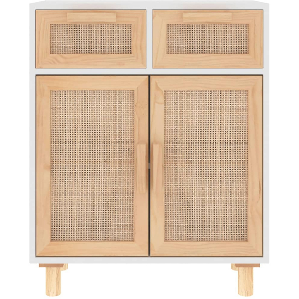 vidaXL 2 Door 2 Drawer White and Natural Rattan Solid Pine Wood Sideboard Image 3