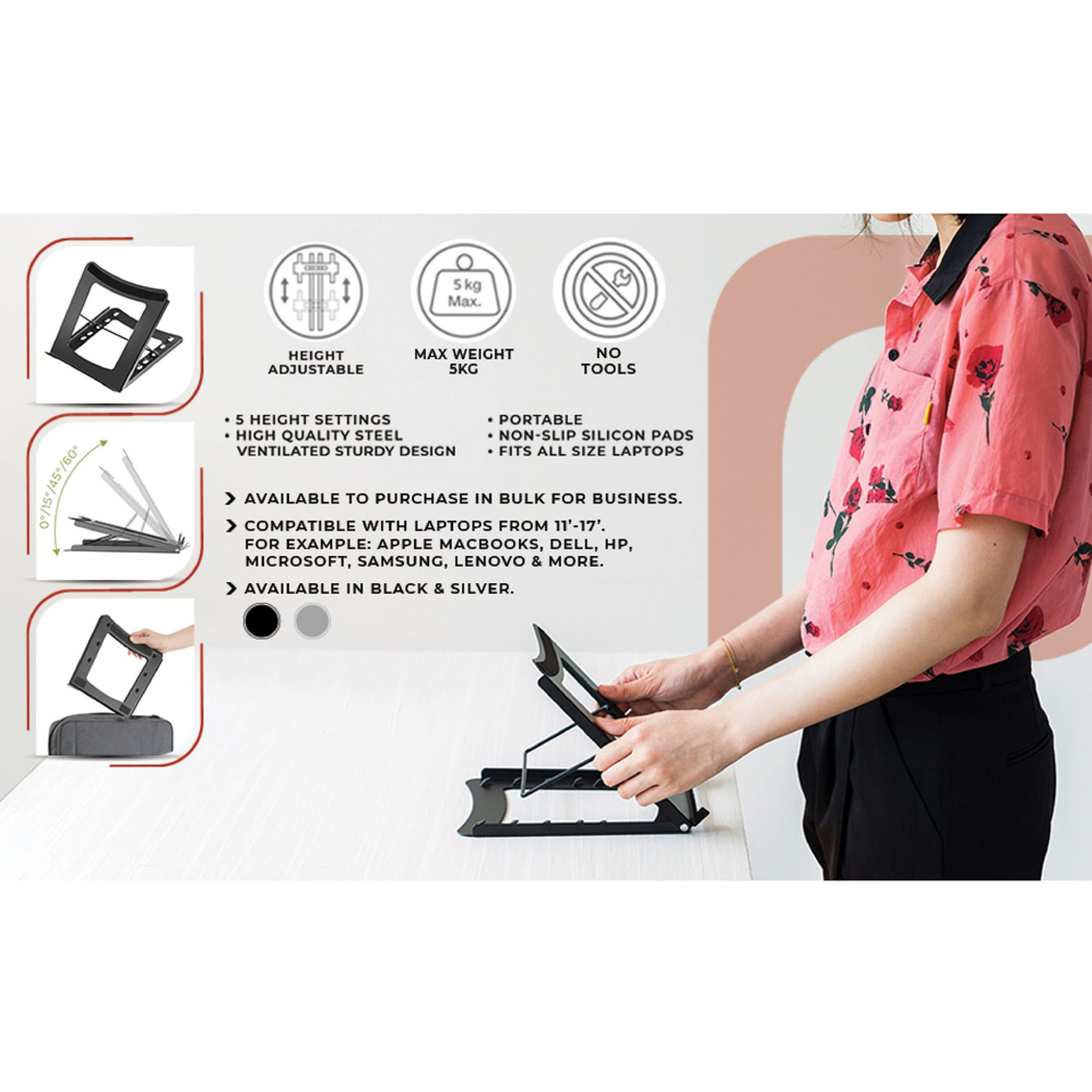 Properav Black Adjustable Laptop Stand Image 5