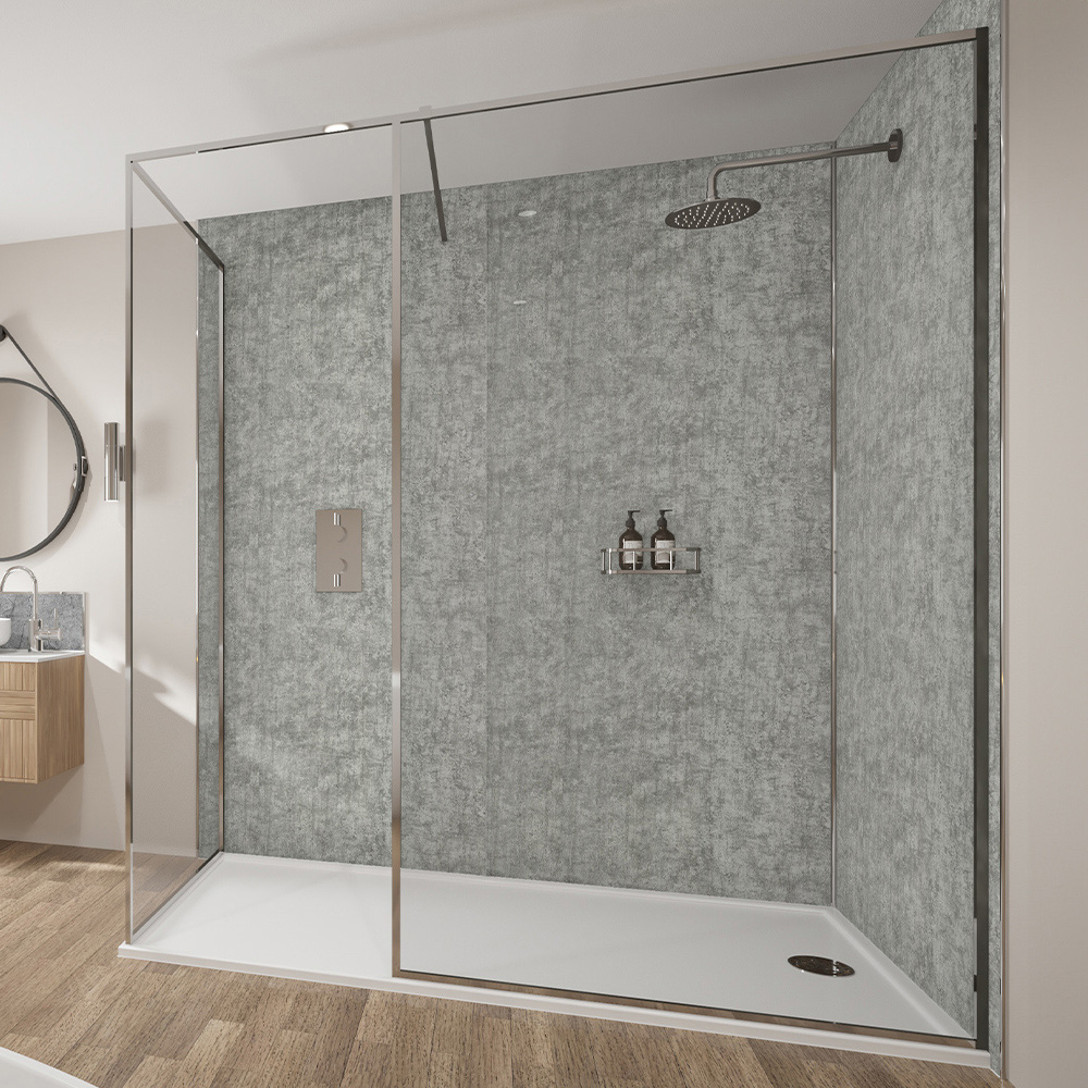 Wetwall Mermaid 2420 x 1210mm Platinum Stone Concrete Plywood Shower Wall Panel Image 1