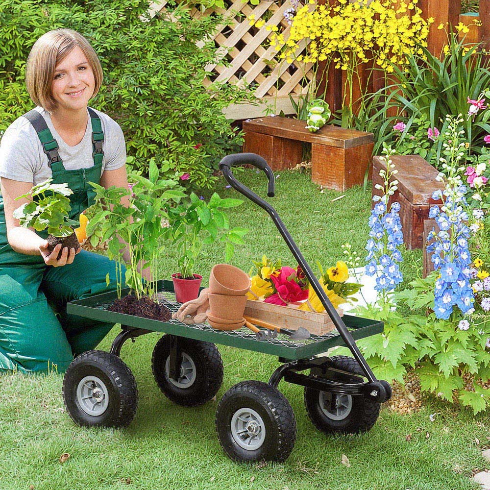 Outsunny Green Garden Trolley Cart with Pneumatic Wheels 150kg Image 2