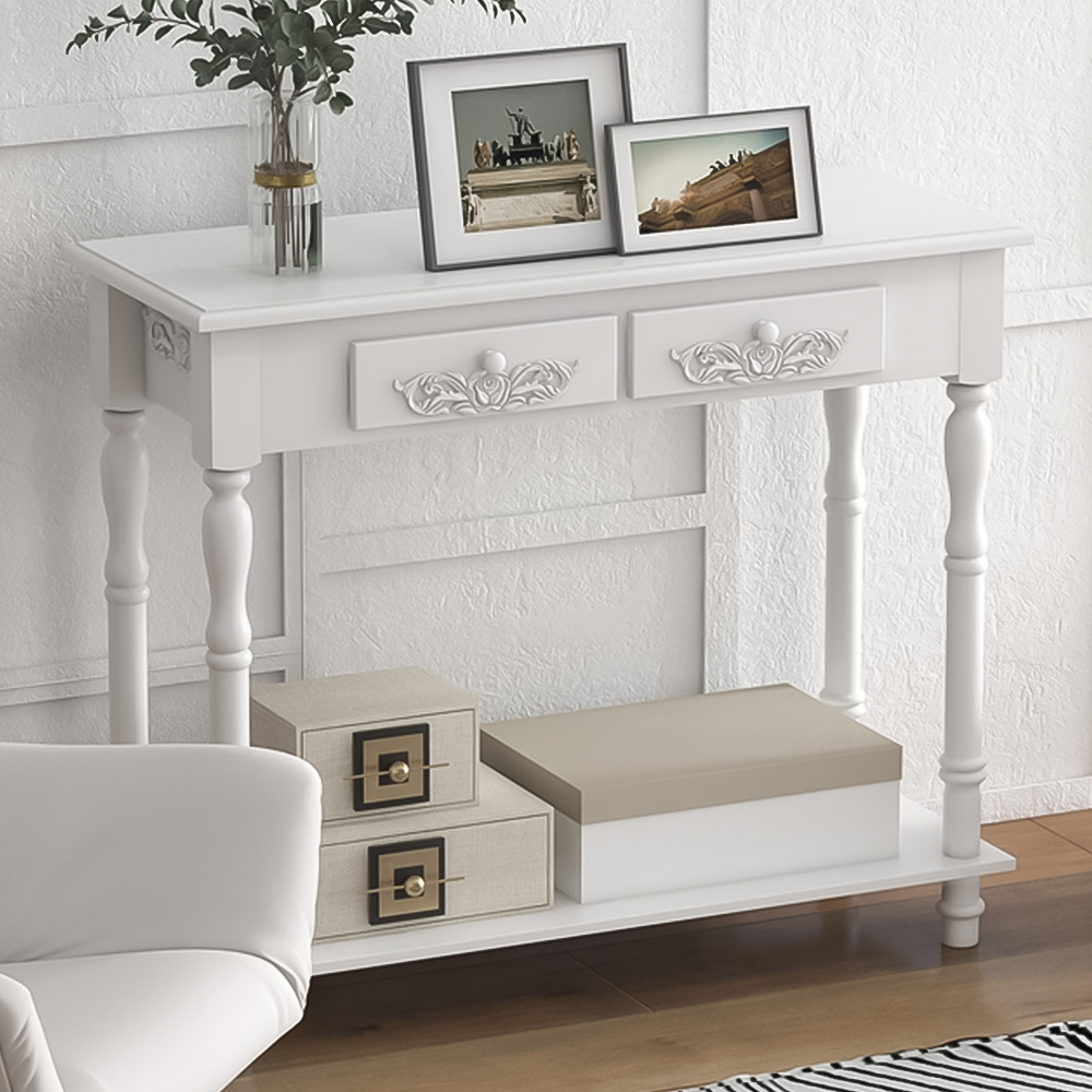 HOMCOM 2 Drawer White Wooden Console Table Image 1