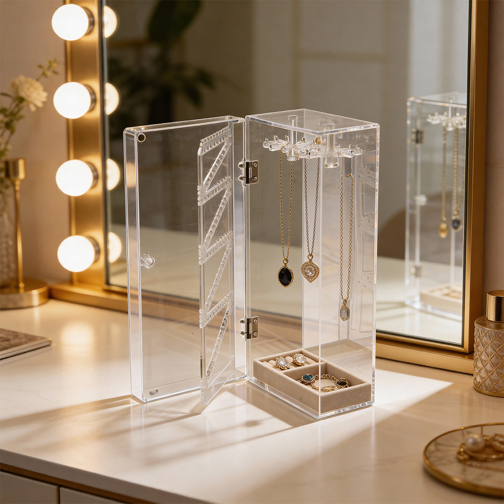 Living and Home Clear Jewellery Organiser with Rotating Hooks Image 2
