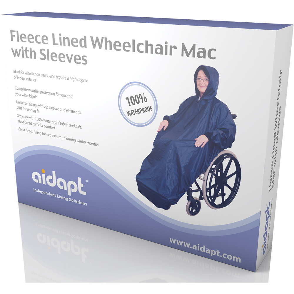 Aidapt Fleece Lined Blue Waterproof Wheelchair Mac with Sleeves Image 2
