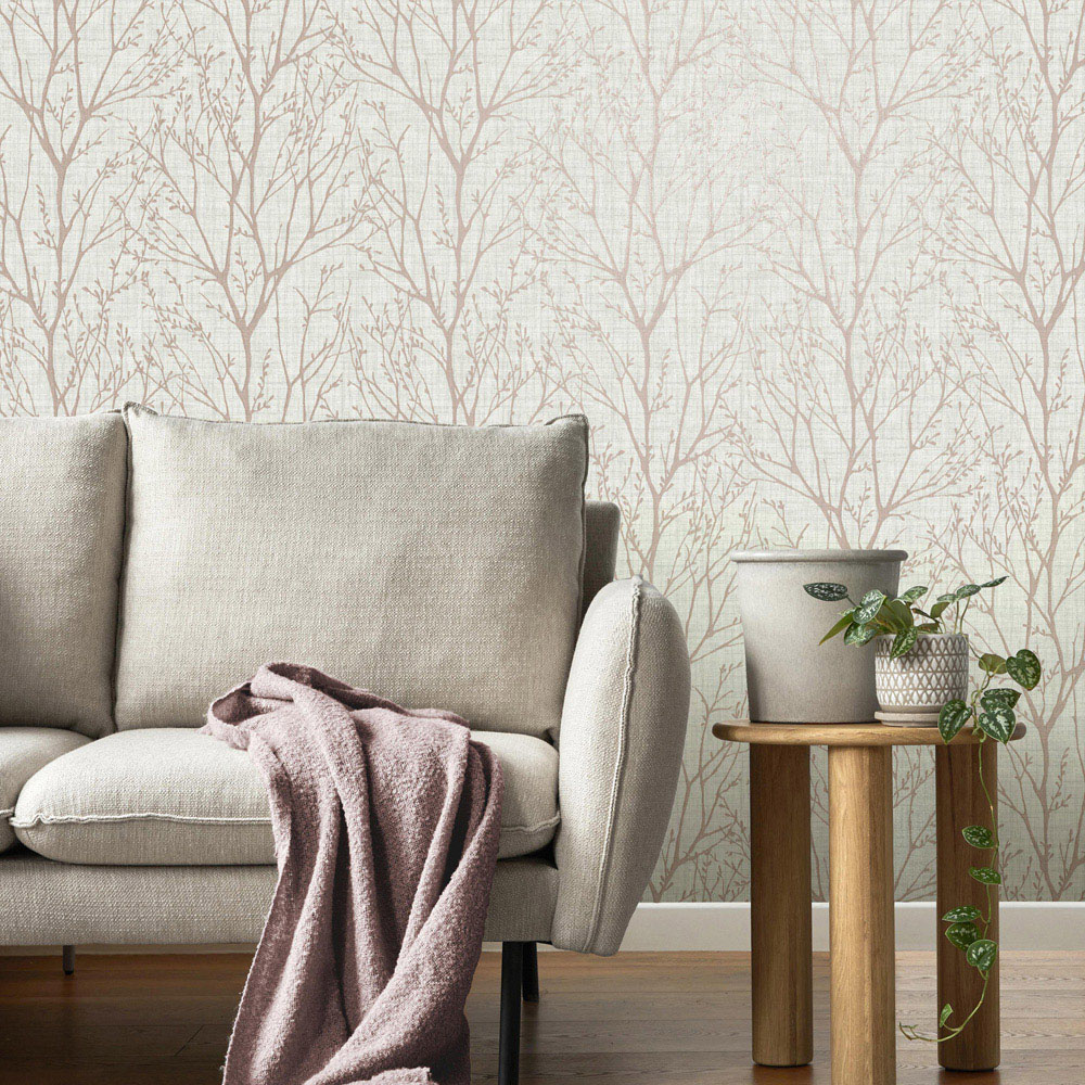 Crown Lynford Trees Fabric Effect Blush Wallpaper Image 3