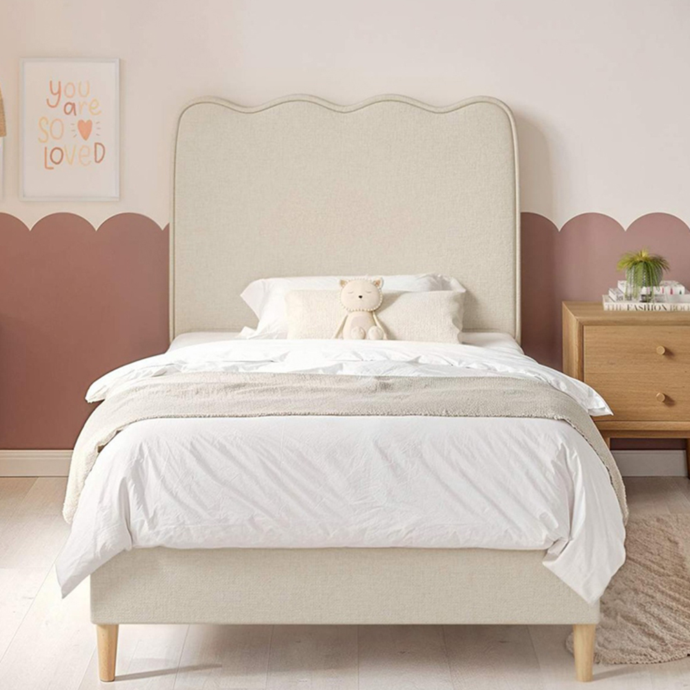 Flair Ellis Single Beige Woven Fabric Cloud Headboard Bed Image 5