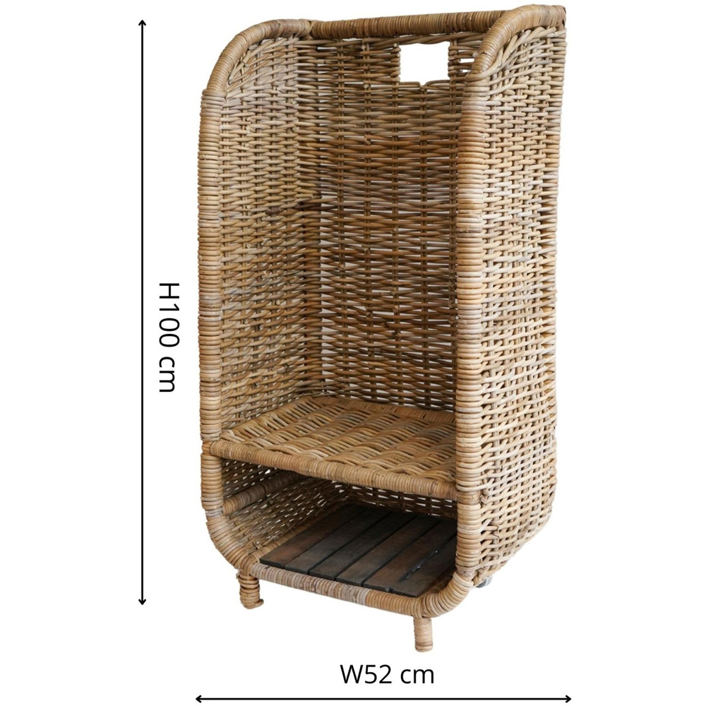Ivyline Natural Rattan Rustic Log Trolley with Kindling Shelf Image 8