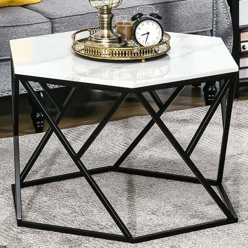 Portland White High Gloss Marble Coffee Table Image 1