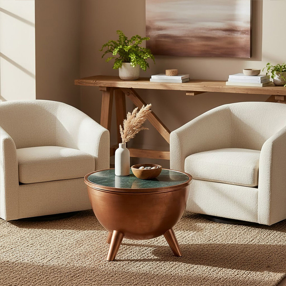 Premier Housewares Crest Green Marble Top Coffee Table Image 3