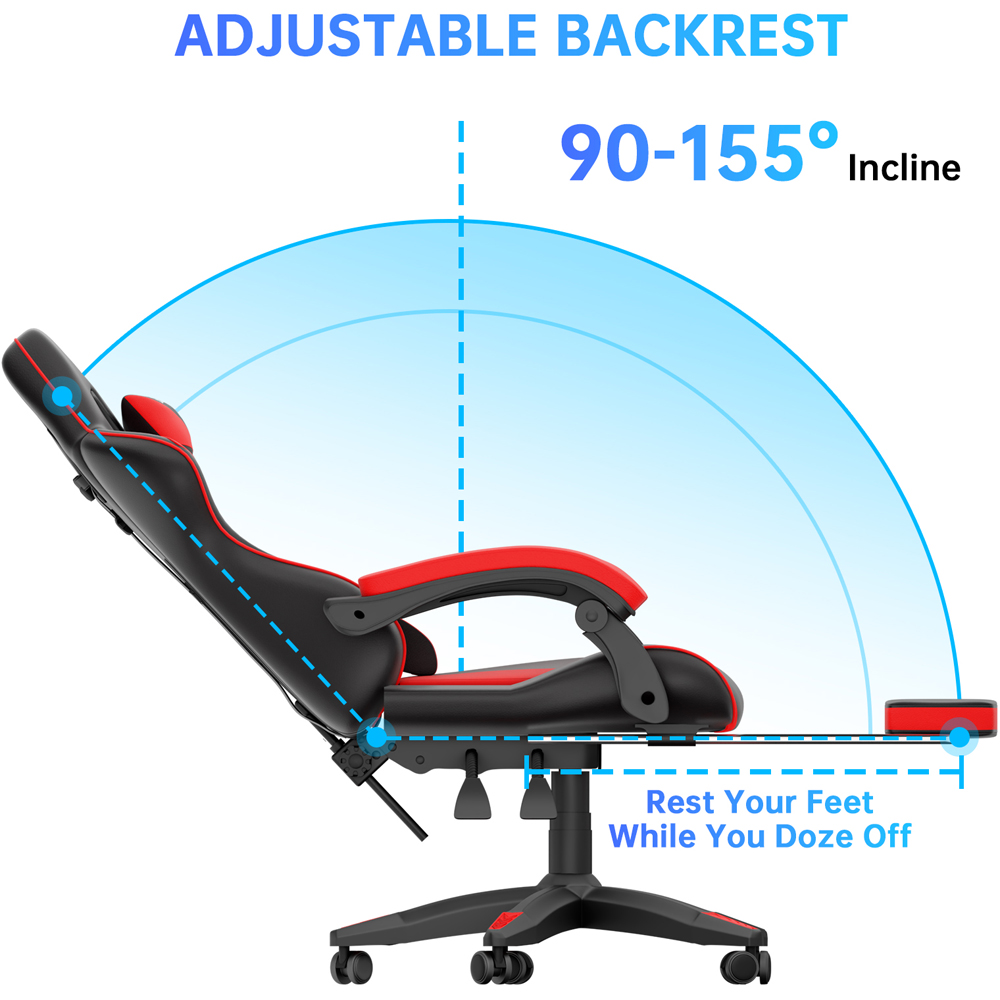 Rattrix Red Height Adjustable Gaming Chair with Footrest and Lumbar Cushion Image 5