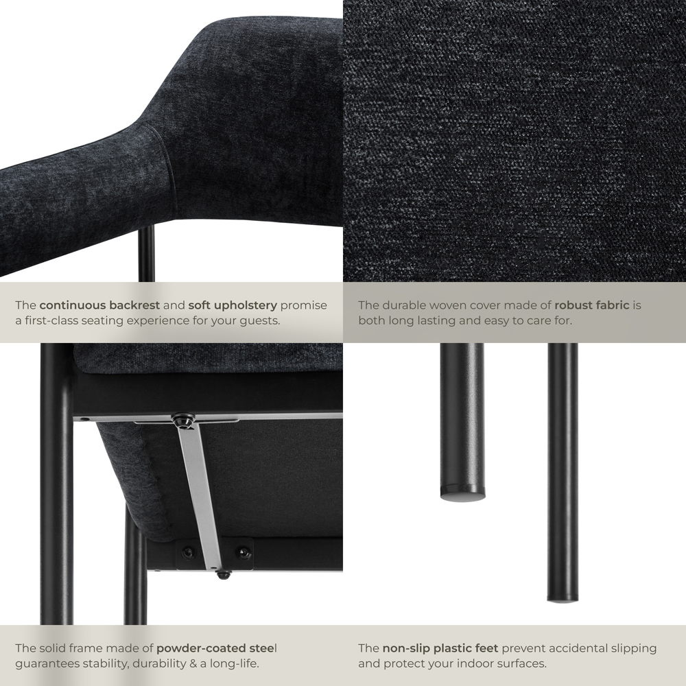 tectake Doe Set of 4 Black Woven Fabric Armchair Image 5