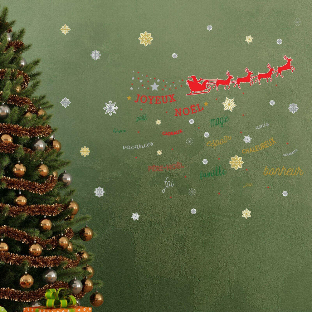 Walplus French Christmas Quotes with Reindeer Sleigh Self Adhesive Wall Sticker 71 Piece Image 2