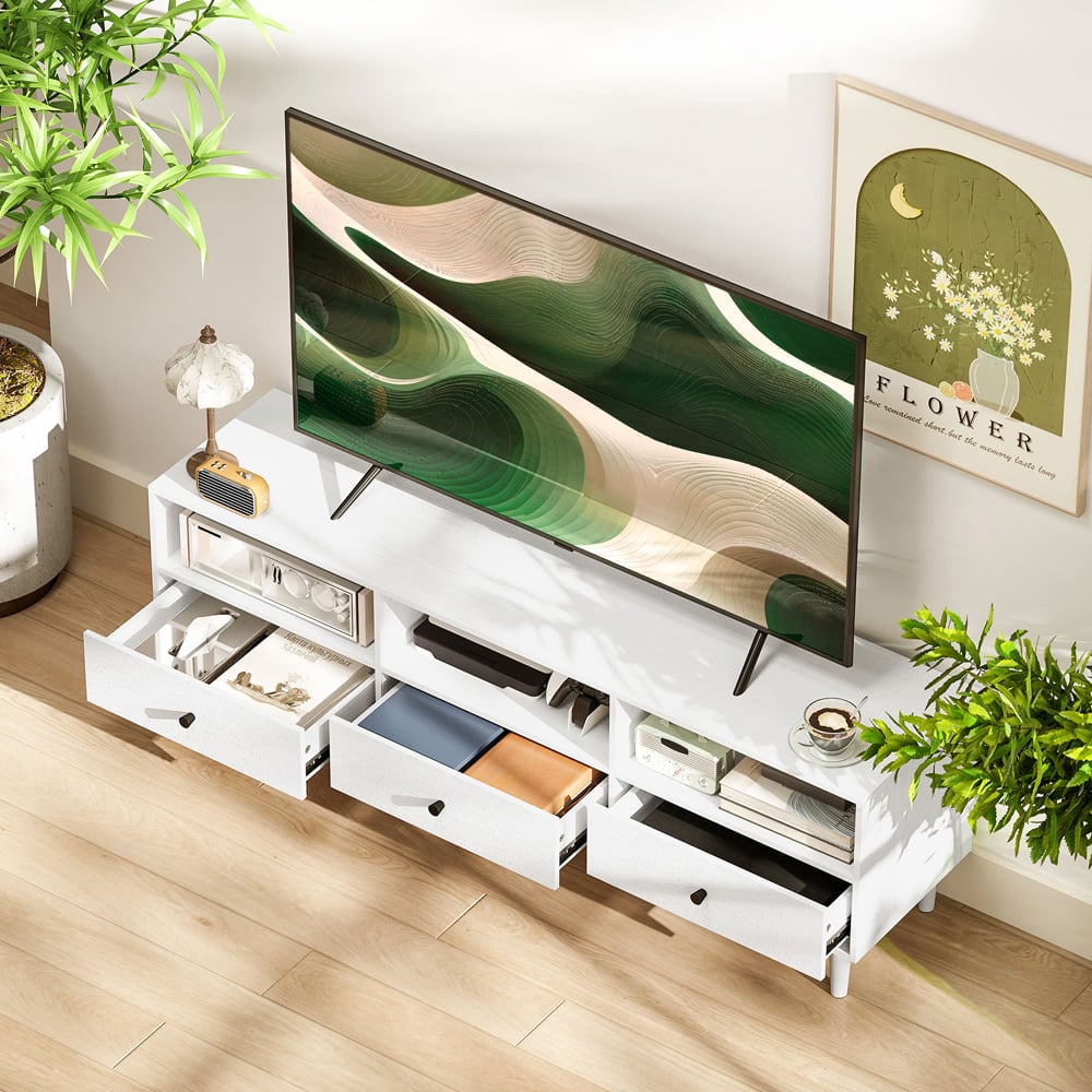 HOMCOM 3 Drawer 3 Shelf White TV Unit Image 6