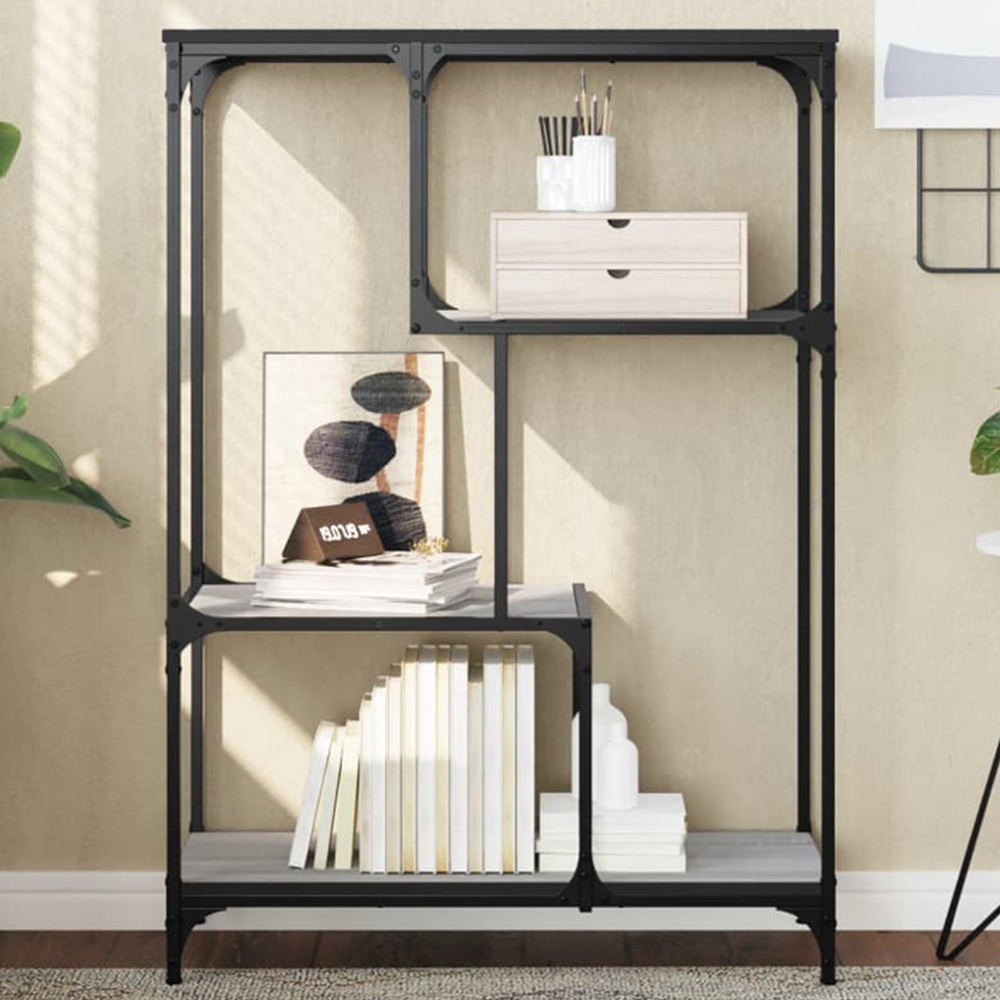 vidaXL 3 Shelf Grey Sonoma Wood and Steel Geometric Bookcase Image 1