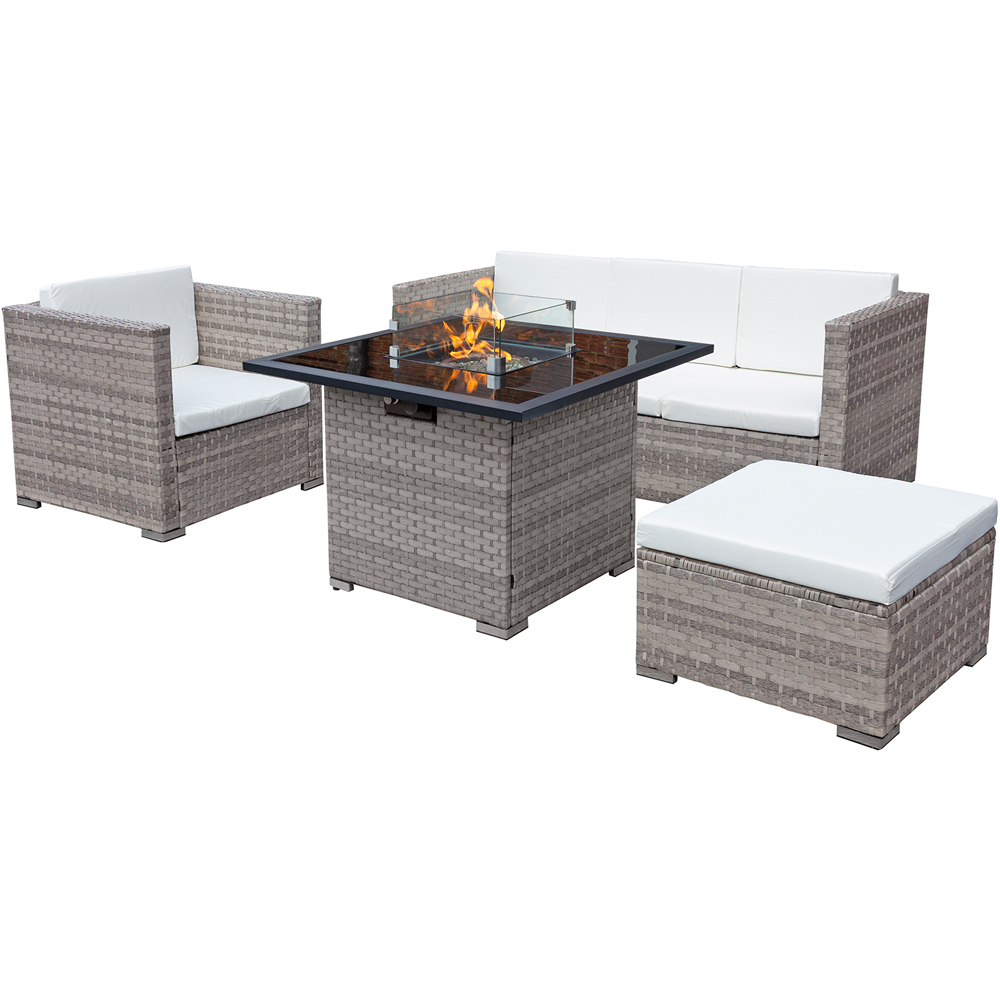 Oseasons Acorn 5 Seater Dove Grey and White Cushion Rattan Firepit Lounge Sofa Set Image 2