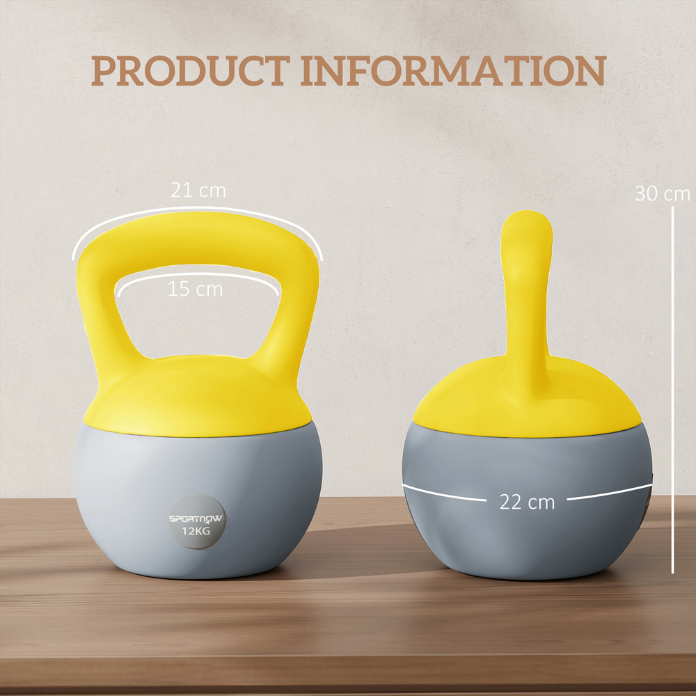 SPORTNOW Yellow and Grey Soft Body Kettlebell with Non Slip Handle 12kg Image 9