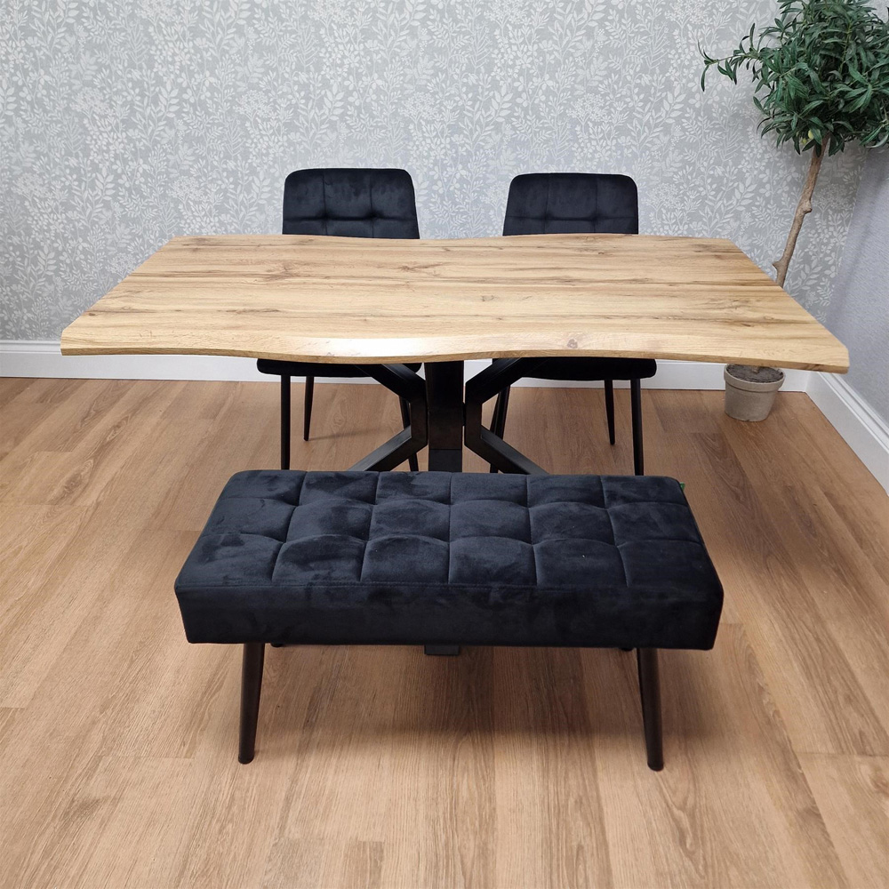 Portland 3 Seater Velvet Wooden Dining Set with Bench Brown and Black Image 5