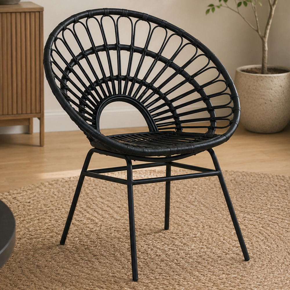 Premier Housewares Java Black Natural Rattan Flared Back Accent Chair ...