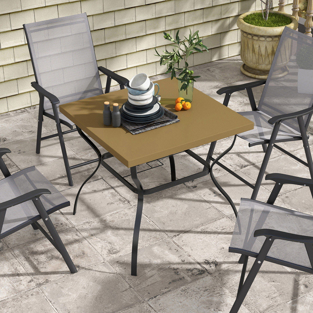 Outsunny 4 Seater Garden Dining Table with Umbrella Hole Brown Image 7