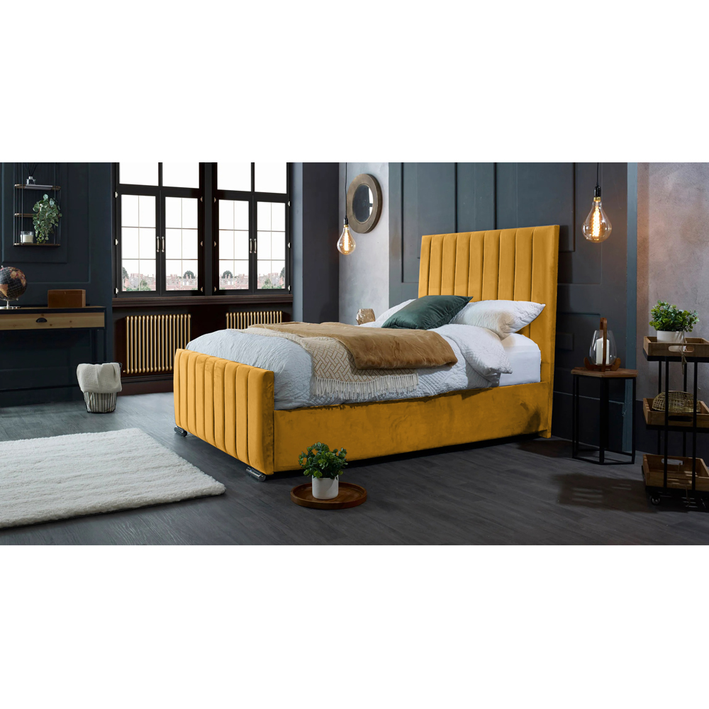 Eleganza Home Redding Super King Size Mustard Plush Velvet Bed Frame with Headboard Image 4