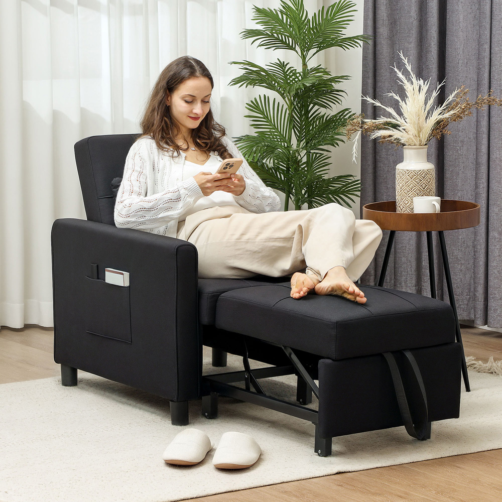 HOMCOM Single Black Convertible Pull Out Chair Bed Image 4