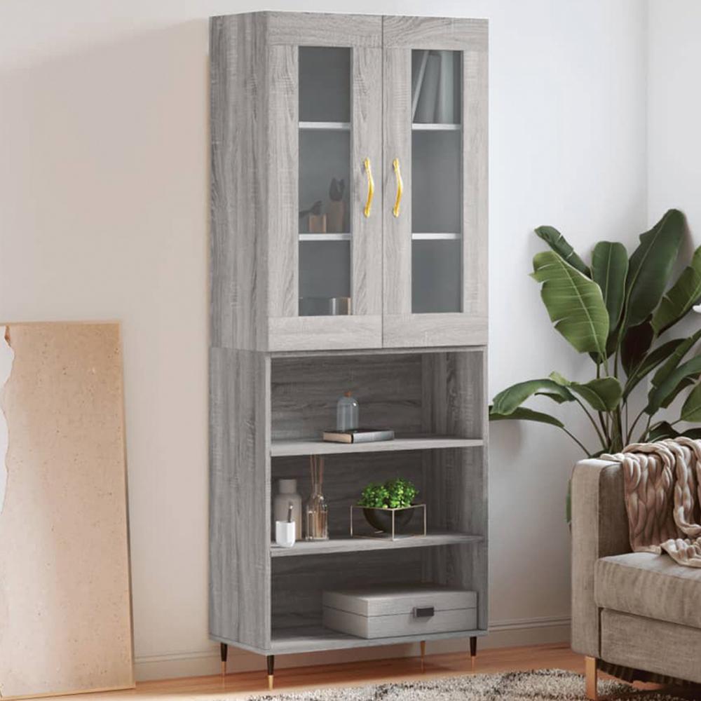 vidaXL 2 Glass Door 3 Shelf Grey Sonoma Highboard Image 1