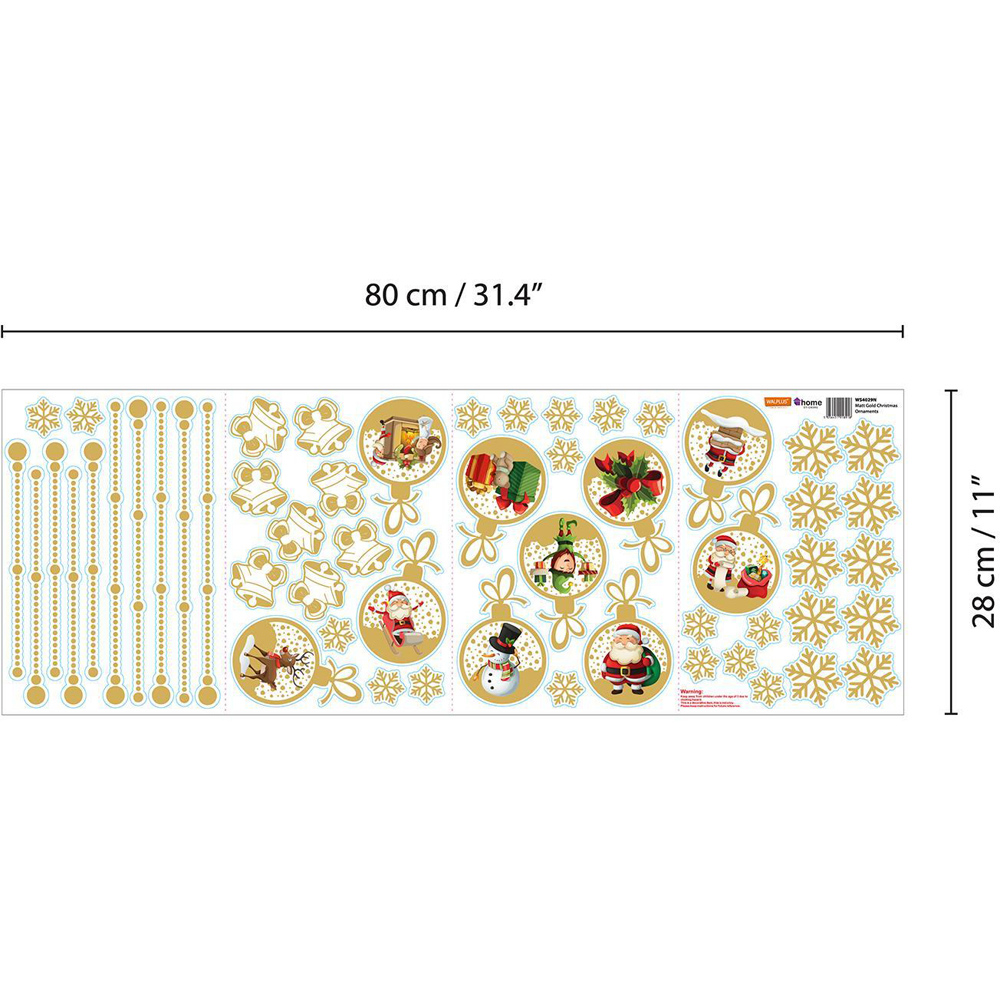 Walplus Matt Gold Christmas Ornaments Self Adhesive Wall Stickers 45 Piece Image 7