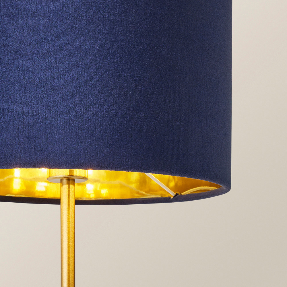 ValueLights Christina Navy Velvet and Gold Palm Leaf Table Lamp with Bulb Image 3