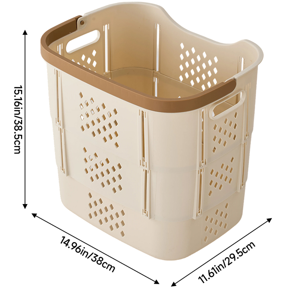 Living and Home Cream Collapsible Plastic Laundry Basket with Handle Image 8