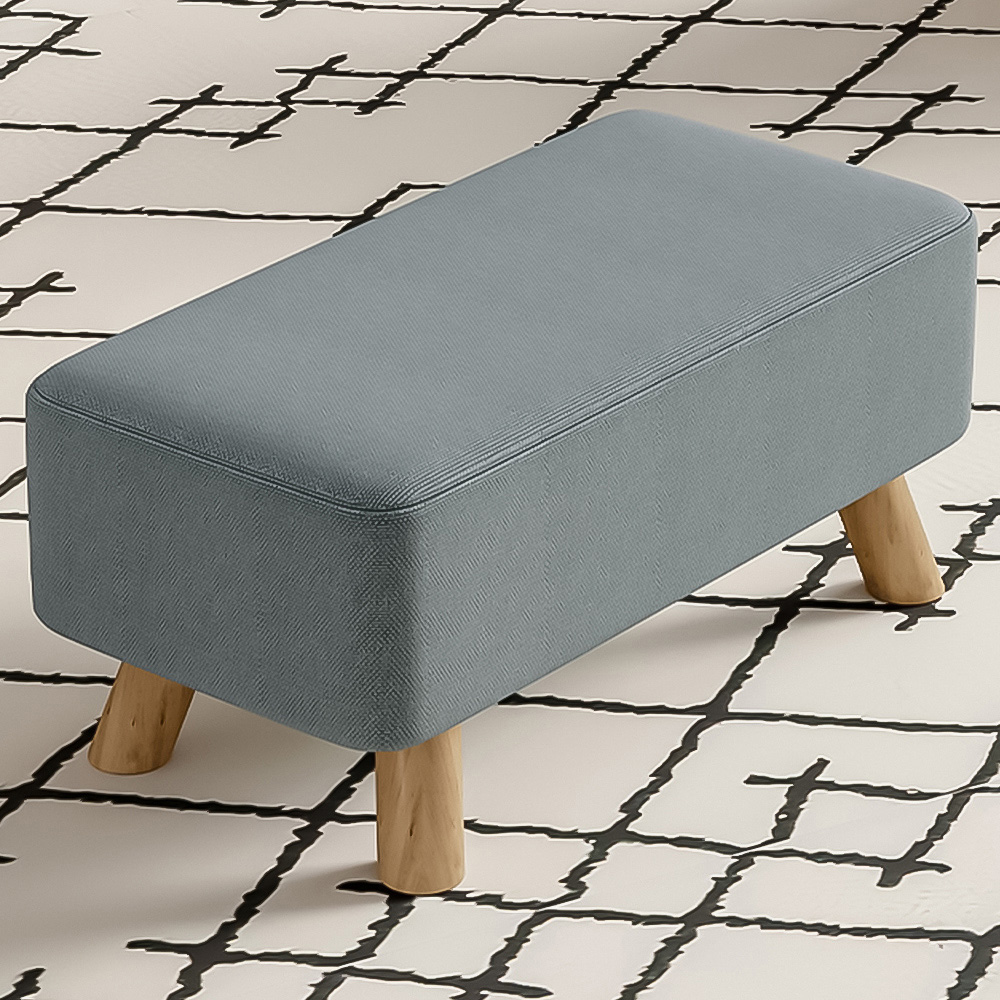 Living and Home Grey Rectangular Tofu Shaped Footrest with Wooden Legs Image 1