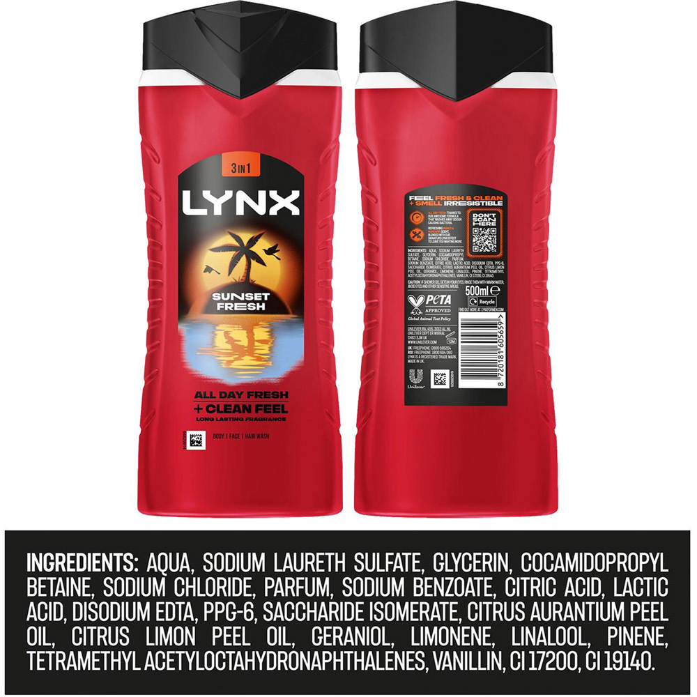 Lynx Sunset Fresh Body Wash 500ml and Body Spray 250ml Bundle 6 Pack Image 7