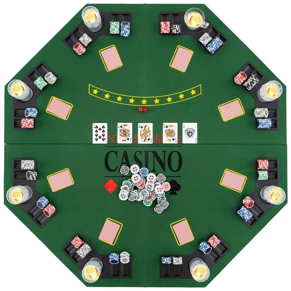 Costway 8 Player Green Foldable Texas Holdem Poker Table Topper with Carry Bag Image 4
