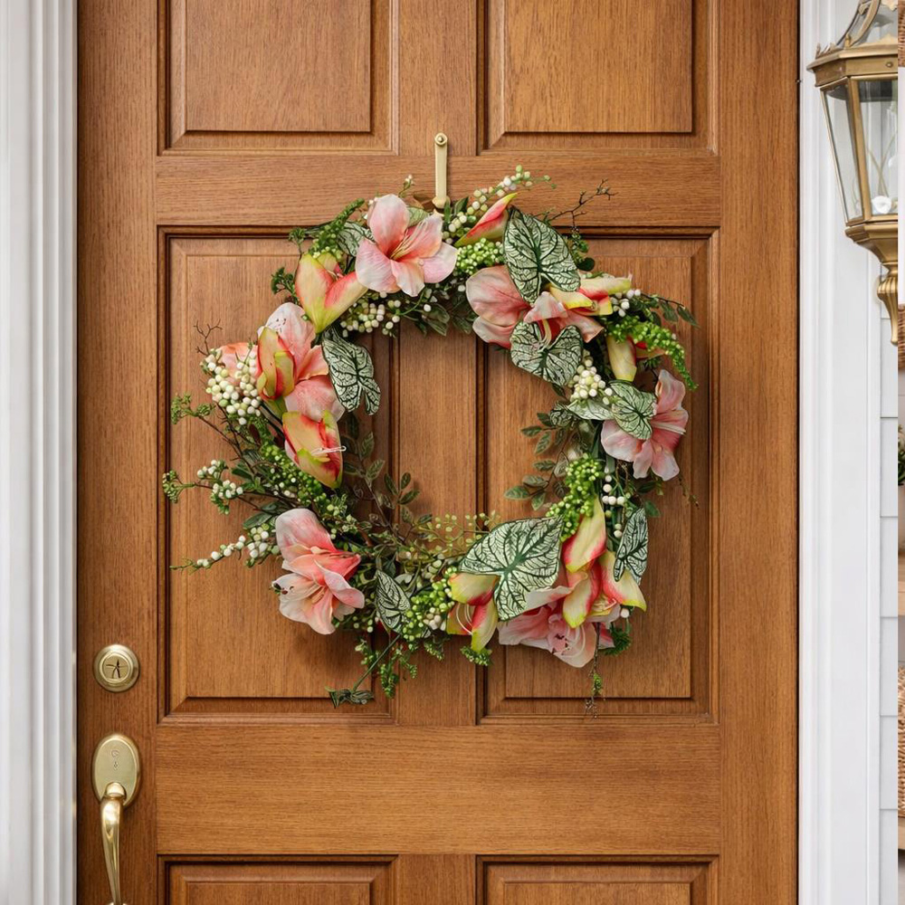 Leaf Pink Lily Flower Artificial Wreath 60cm Image 6