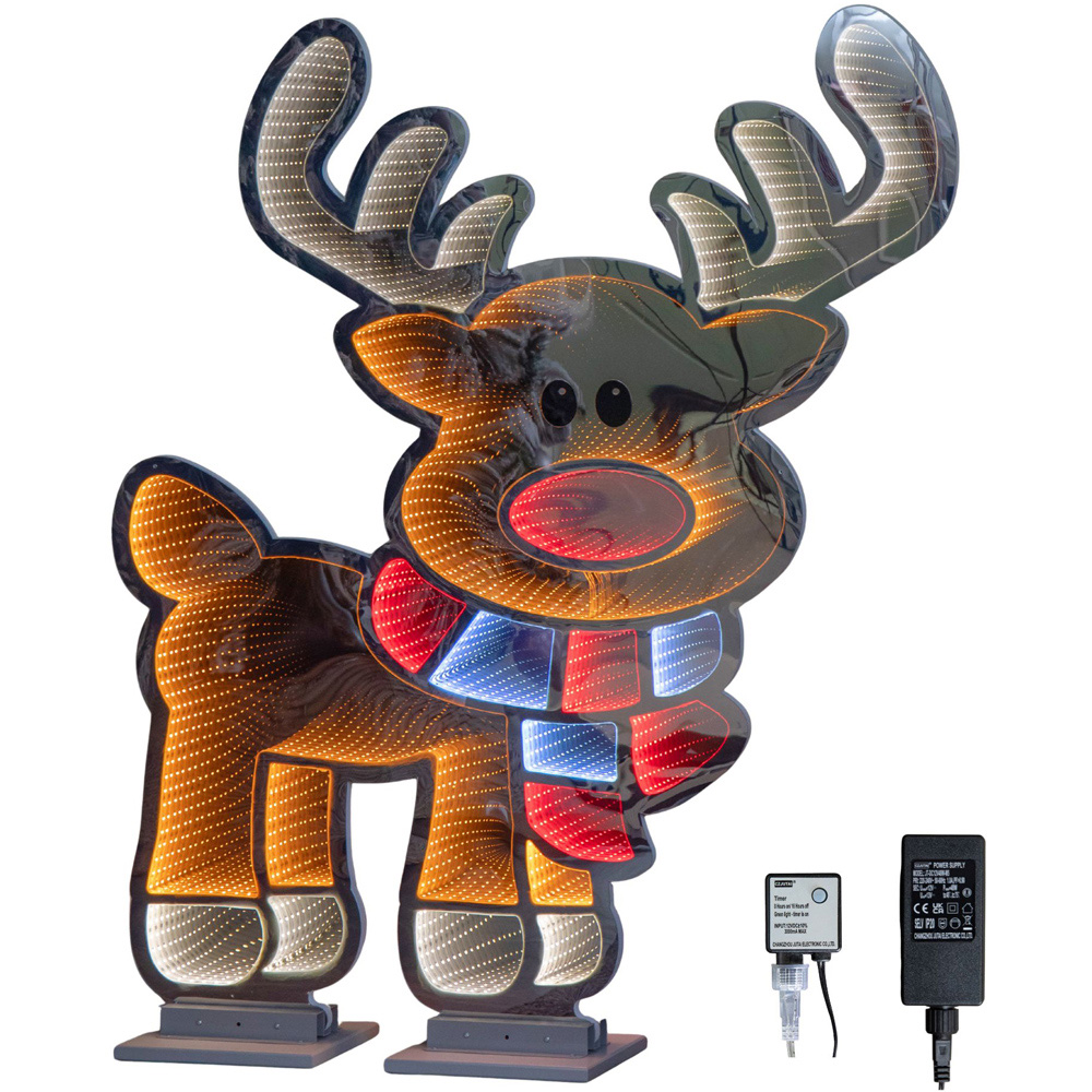 Samuel Alexander Multicoloured LED Cute Reindeer Infinity Mirror Christmas Decoration 4 x 6ft Image 2