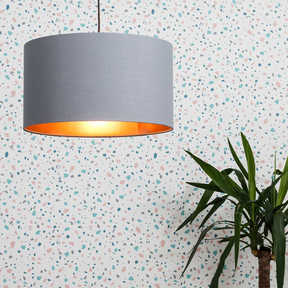 ValueLights Reni Grey and Metallic Copper Ceiling Drum Lamp Shade Medium Image 2