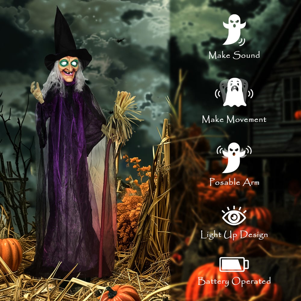 Outsunny Voice Activated Animatronics Purple Standing Witch Halloween Decoration 6ft Image 6
