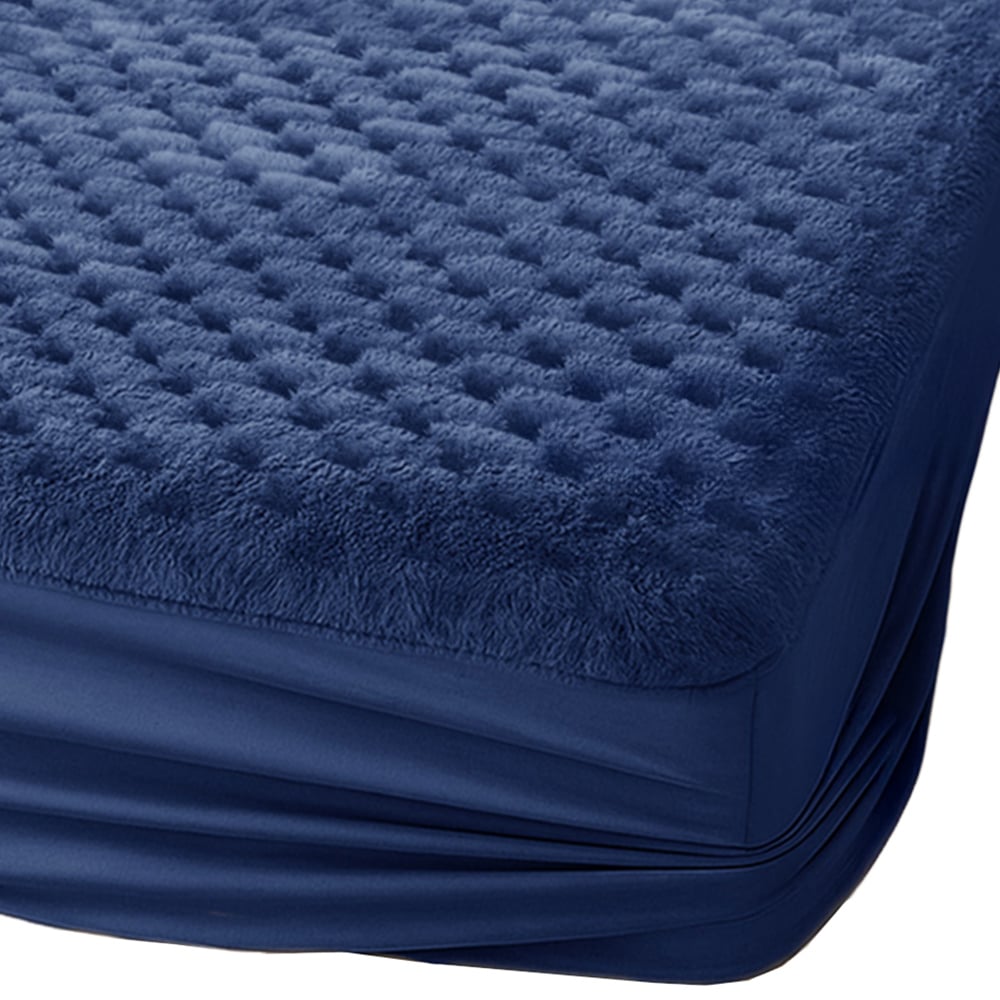 Velosso King Size Navy Chunky Popcorn Fitted Sheet Image 1
