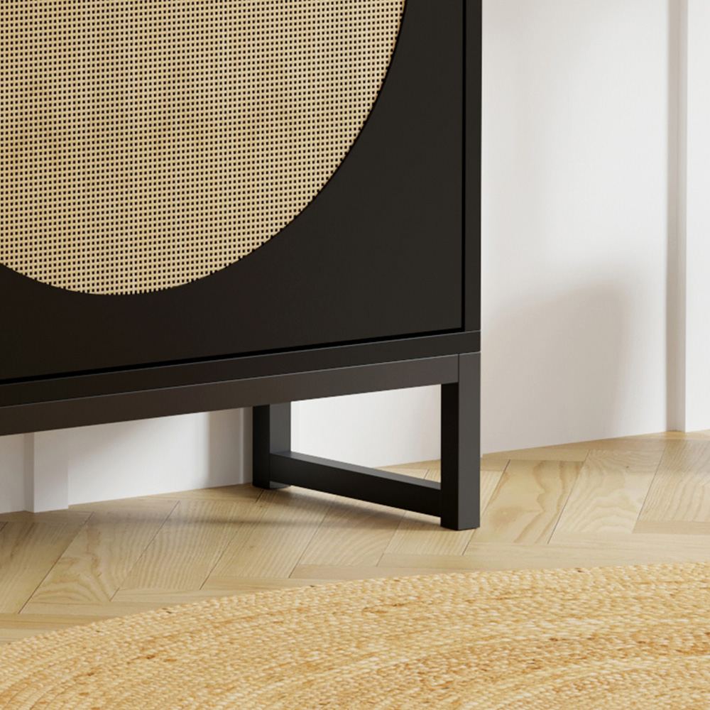 FurnitureHMD 2 Door Black Woven Rattan Shoe Cabinet with Hooks Image 5