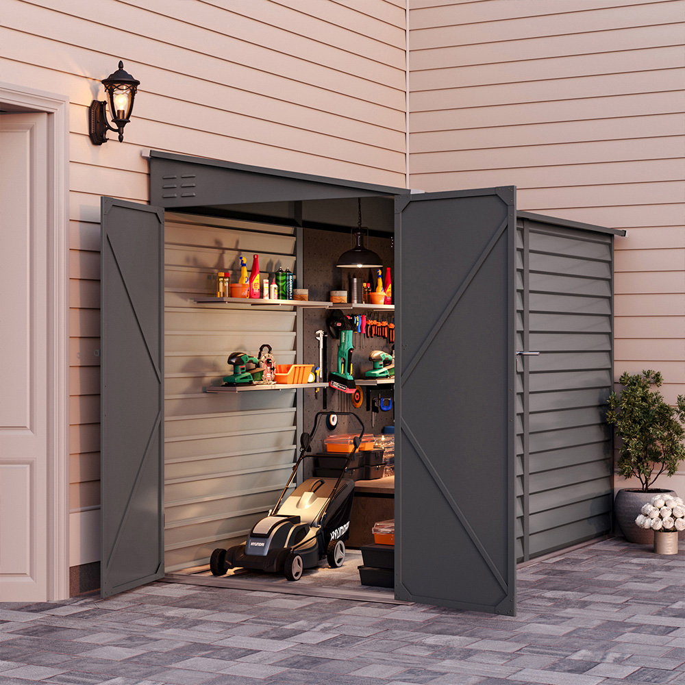 Living and Home 4.6 x 9ft Grey Steel Garden Storage Shed Image 2