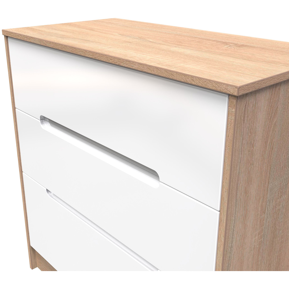 Crowndale Monaco 3 Drawer White Gloss and Bardolino Oak Deep Chest of Drawers Ready Assembled Image 5