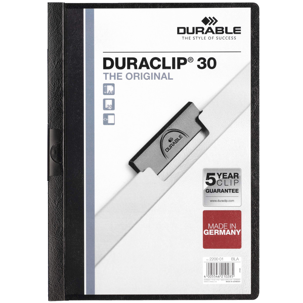 Durable Duraclip A4 Black 30 Document Folder with Metal Clip 25 Pack Image