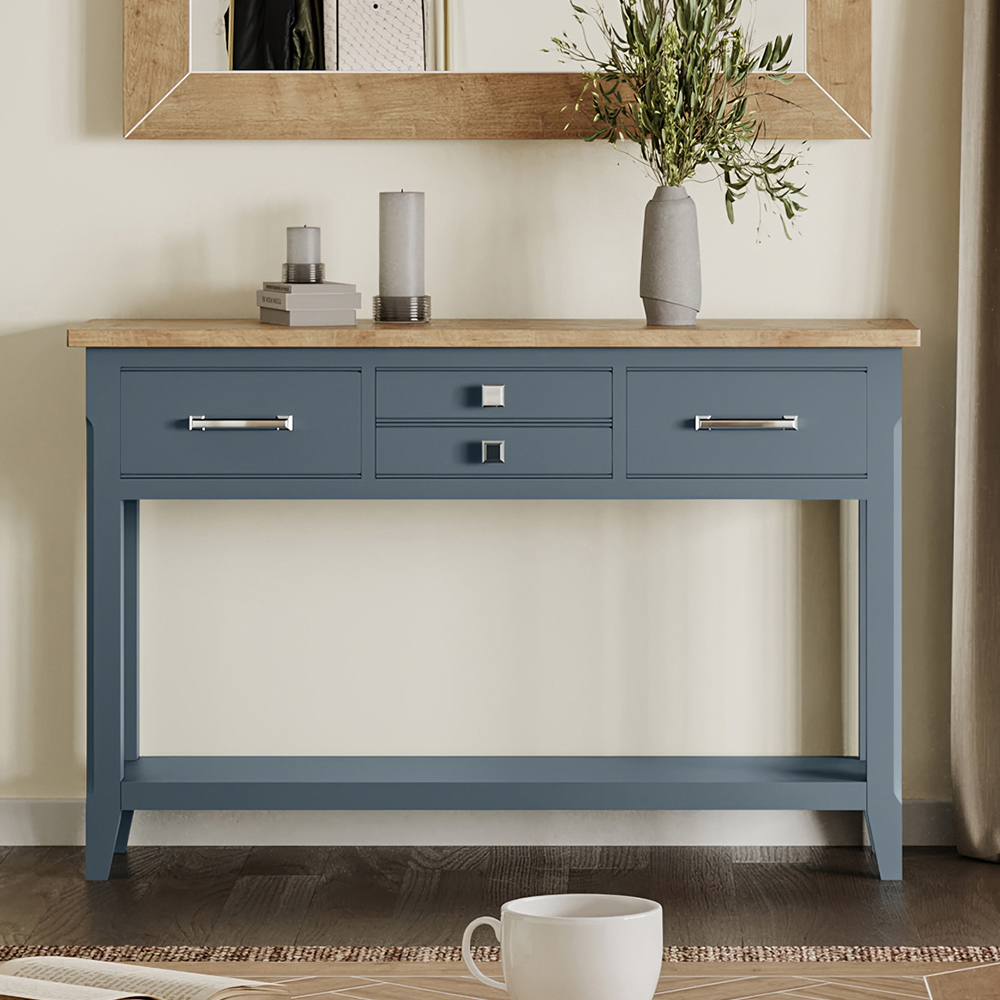 Baumhaus Signature 4 Drawer Single Shelf Blue Small Console Table Image 5