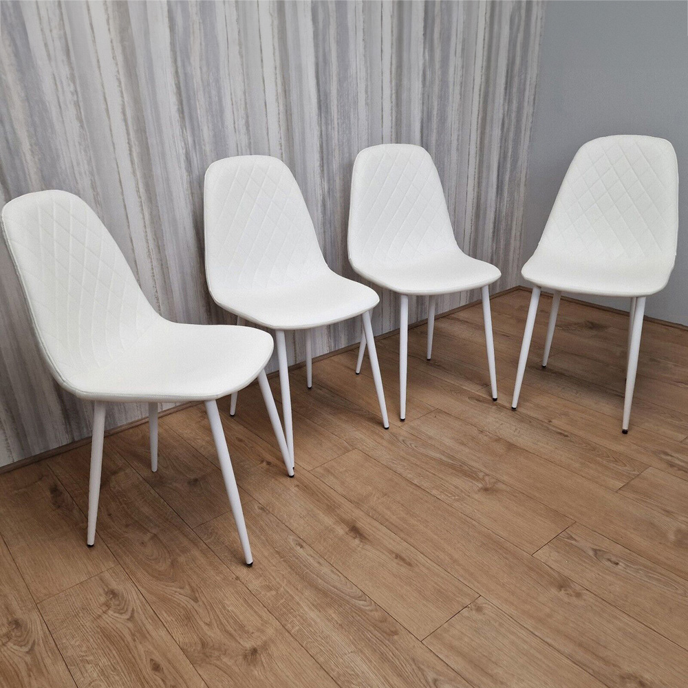 Denver Set of 4 White Leather Dining Chairs Image 1
