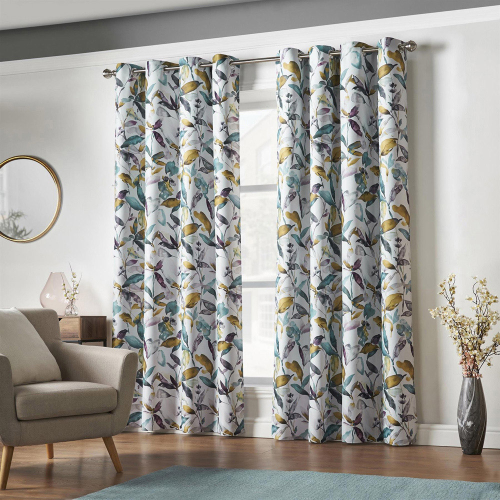 Alan Symonds Green Watercolour Blackout Ring Top Eyelet Curtains 229 x 229cm Image 2