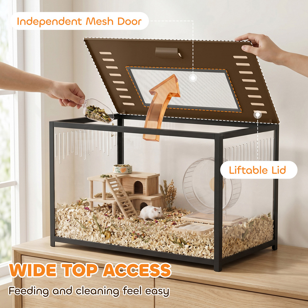 PawHut Black Chewproof Metal Hamster Cage with Deep Base and Openable Top Image 7