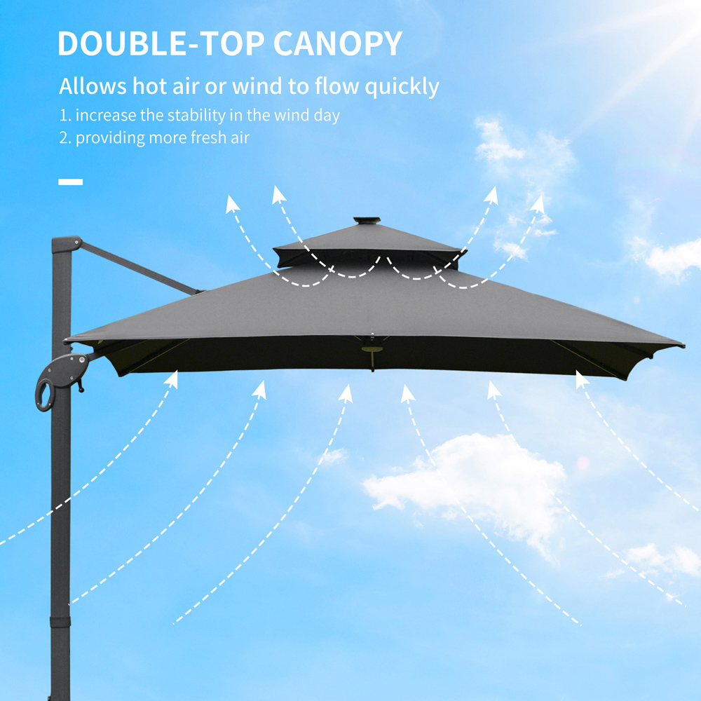 Outsunny Dark Grey LED Cantilever Roma Parasol with Cross Base 3m Image 6