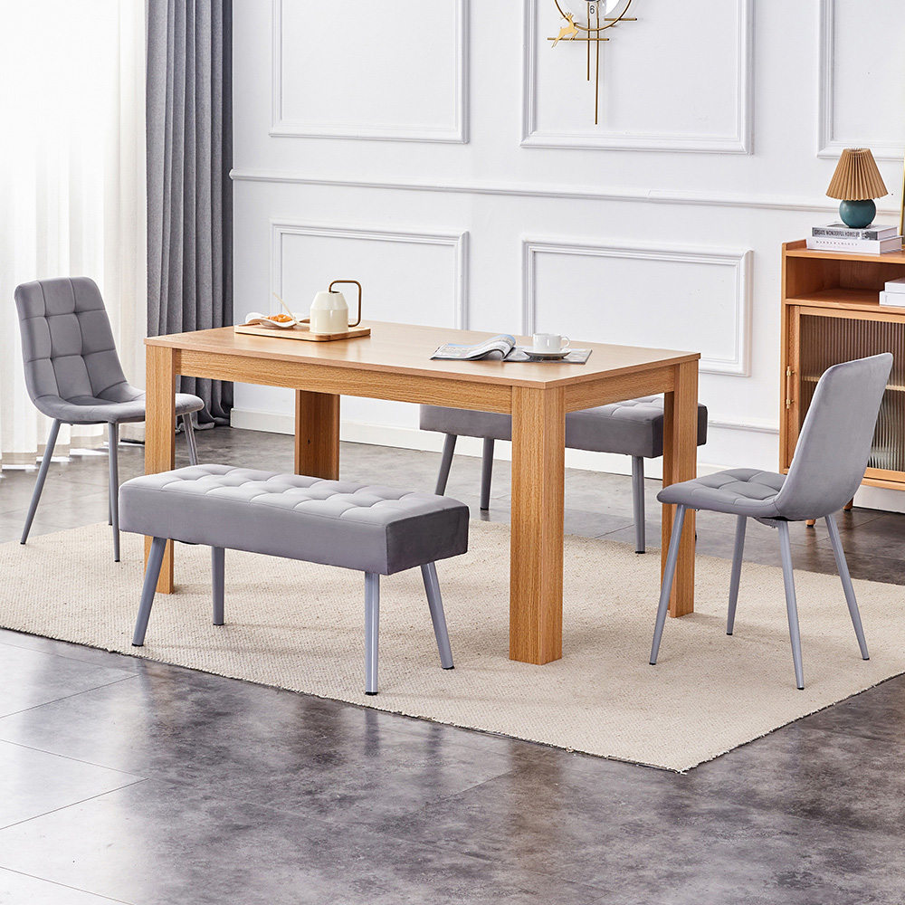 Kosy Koala 6 Seater Dining Set with Bench Oak Effect and Grey Velvet Image 1