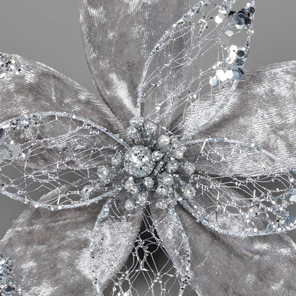 Shatchi Silver Poinsettia Flower 6 Pack Image 3
